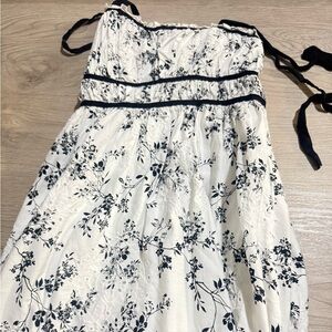 White with black florals forever 21 long dress with black tie straps